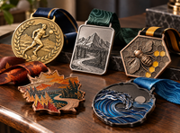 Colección de medallas metálicas personalizadas a medida con distintas formas, relieves, esmaltes, acabados dorados y plateados y