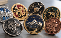Colección de monedas metálicas esmaltadas personalizadas con acabados dorados, plateados y relieves a medida. Colección de monedas metálicas esmaltadas personalizadas con acabados dorados, plateados y relieves a medida.