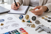 Pins metálicos personalizados durante la revisión de diseño, acabados y presupuesto de fabricación
